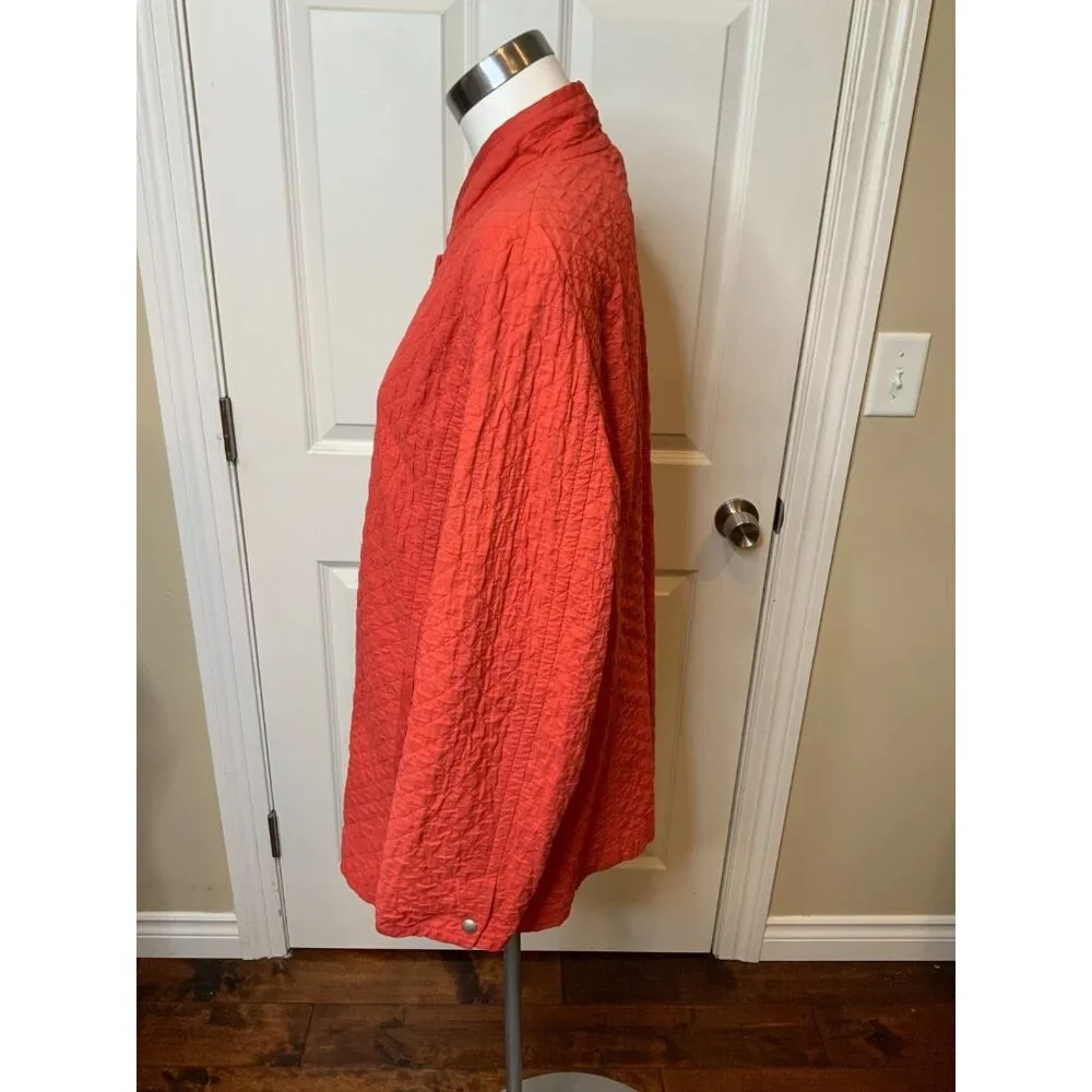 Eileen Fisher Coral Quilted Lightweight Oversized Snap Button-Up Jacket, Size L